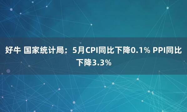 好牛 国家统计局：5月CPI同比下降0.1% PPI同比下降3.3%